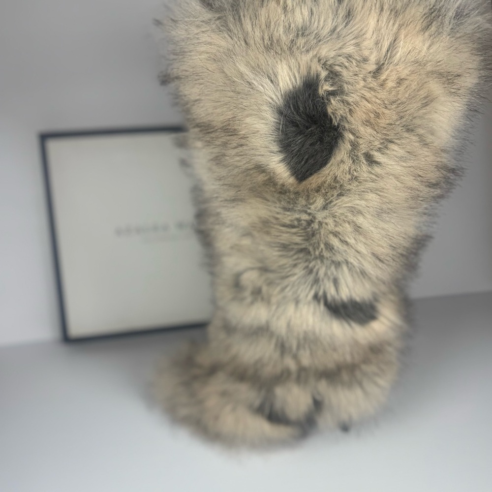 Azalea Wang Debby Grey Multi Faux Fur Tall Boots Winter Festival Shaggy Boots - Picture 2 of 5